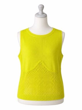 The Drop NWT Neon Yellow Chartreuse Open Mesh Knit Sleeveless Sweater Tank XL‎